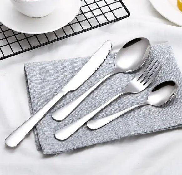 BRITISH CHEF 24 Pcs Stainless Steel Tableware/Flatware with stand | Mirror Polished Cutlery Set | Tableware Set of 6 Spoon/6 Tea Spoon/6Knife/6 Fork - BC320