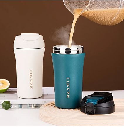BRITISH CHEF Coffee Cup | 400ML Stainless Steel Cup | Leakproof Insulated Thermal Coffee Cup | Straw & Lid Function Cup | Hiking/Travelling/Camping | Best for Ice Drinks & Hot Beverages - BC323
