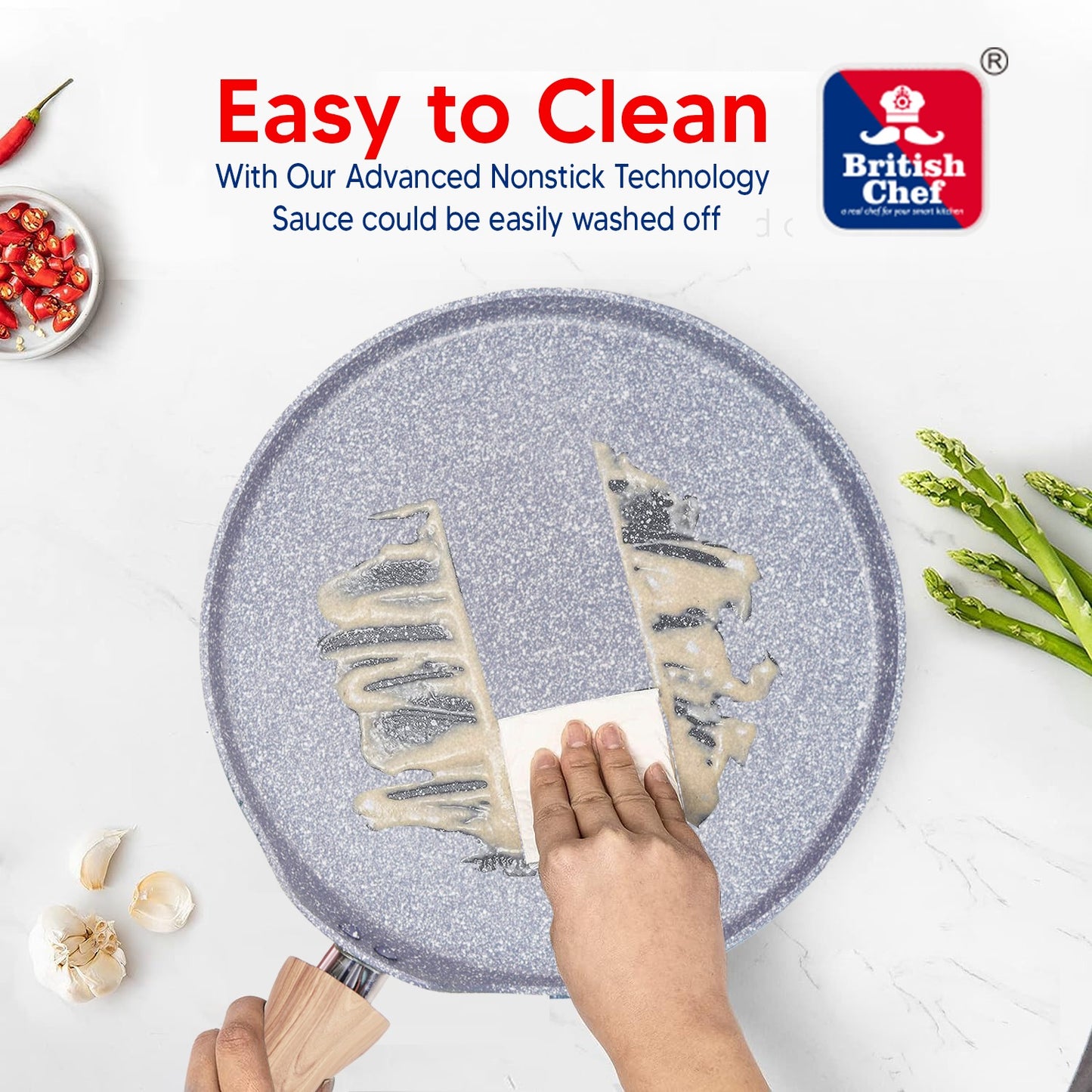 BRITISH CHEF Marble Coated Pizza Pan, 5 Layer Nonstick Coating With 3mm Thick, Induction Bottom 28CM - BC127
