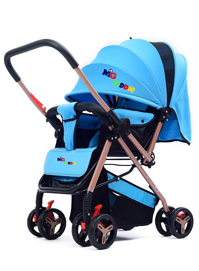 MG Kiddie 0-3 years Baby/Kids Travel Stroller with Adjustable/Reversible handle, Large Storage Basket, Front tray, Linen Canopy, Adjustable Backrest - 602B