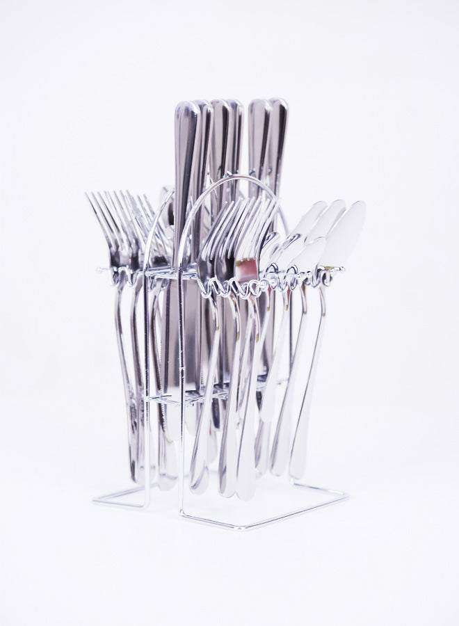 BRITISH CHEF 24 Pcs Stainless Steel Tableware/Flatware with stand | Mirror Polished Cutlery Set | Tableware Set of 6 Spoon/6 Tea Spoon/6Knife/6 Fork - BC320