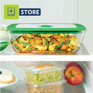 BOROSIL Easy Grip Round & Square Cake Baking Serving Dish With Green Lid | Microwavable | Oven | Dishwasher Proof | Transparent  | 1L