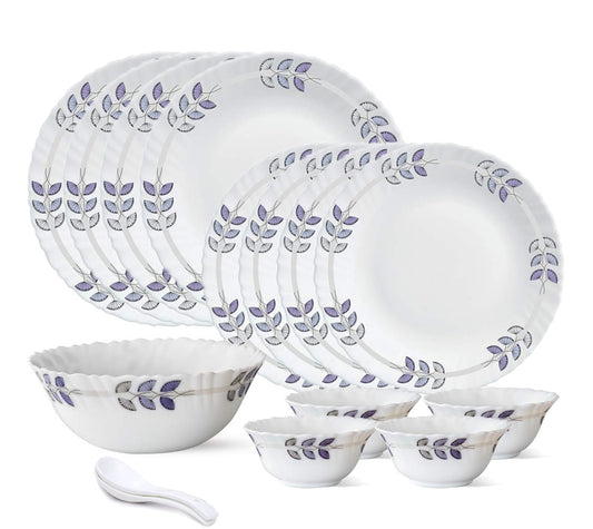 BRITISH CHEF 15 Pieces Opalware Dinner Sets Microwave  Dishwasher Safe Dinnerware set with 4 Full Plate-4 Side Plate-4 Vegetable Bowl-1 Serving Bowl-2 Spoons - BC2011