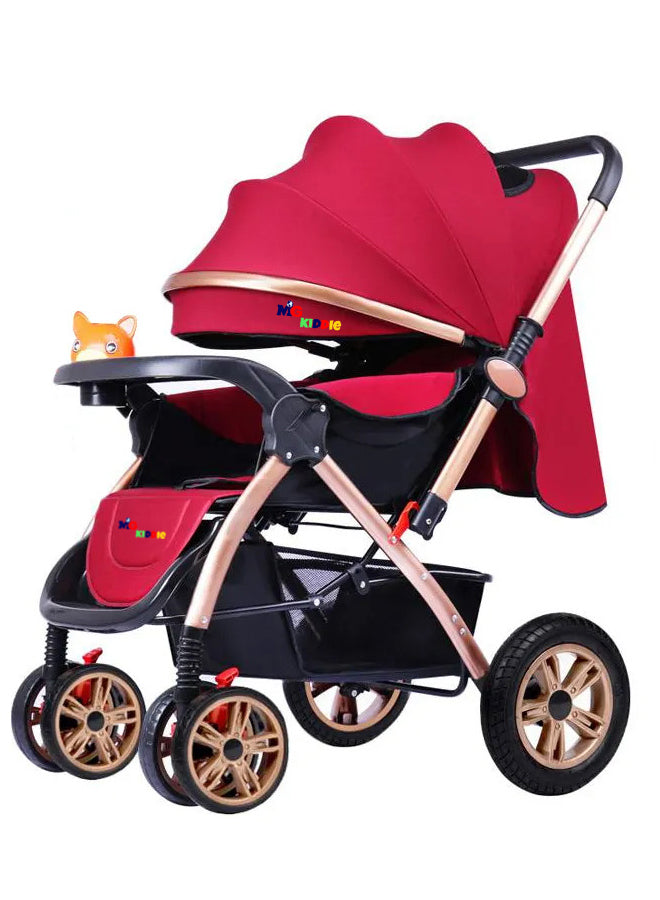 MG Kiddie 0-3 years Baby Kids Travel stroller with Adjustable Reversible handle Large Storage Basket Front tray Linen Canopy adjustable Backrest - 9912F