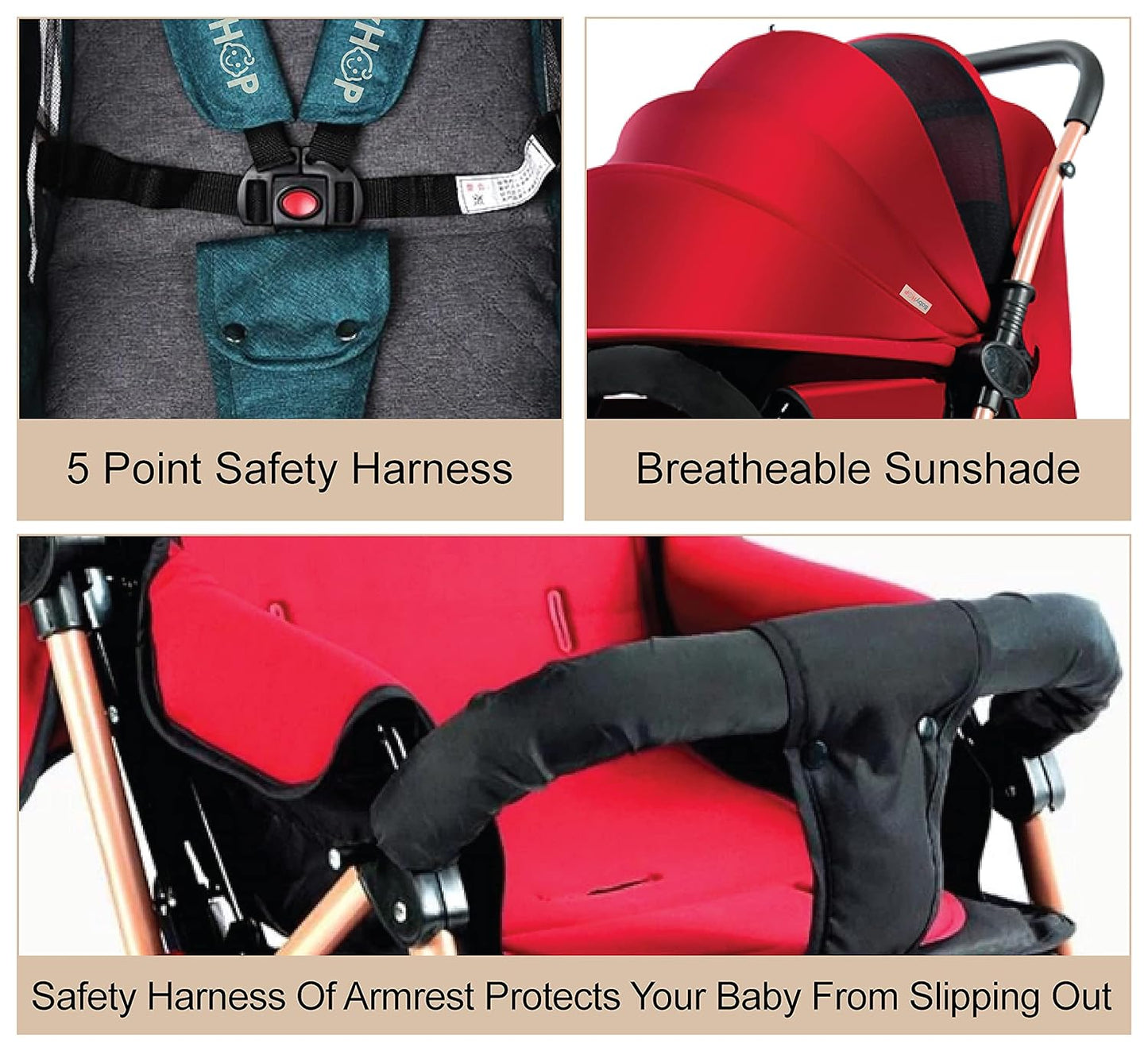 MG Kiddie 0-3 years Baby/Kids Travel Stroller with Adjustable/Reversible handle, Large Storage Basket, Front tray, Linen Canopy, Adjustable Backrest - 602B
