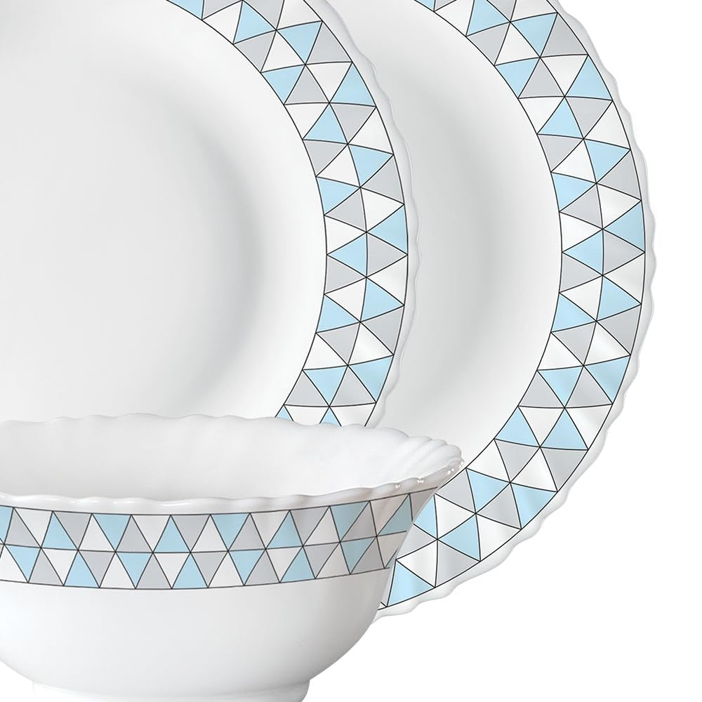 BRITISH CHEF 15 Pieces Opalware Dinner Sets Microwave  Dishwasher Safe Dinnerware set with 4 Full Plate-4 Side Plate-4 Vegetable Bowl-1 Serving Bowl-2 Spoons - BC2011