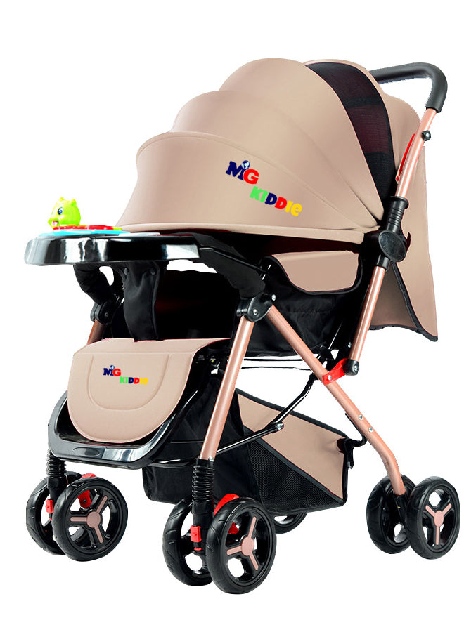 MG Kiddie 0-3 years Baby/Kids Travel Stroller with Adjustable/Reversible handle, Large Storage Basket, Front tray, Linen Canopy, Adjustable Backrest - 602B
