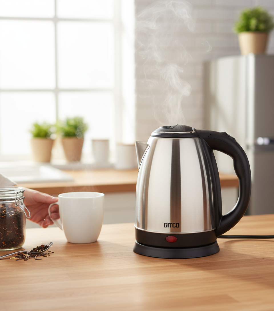 GITCO Electric Stainless Steel Kettle 1.8L Capacity with Auto Shut-Off, Fast Boiling & Dry Protection