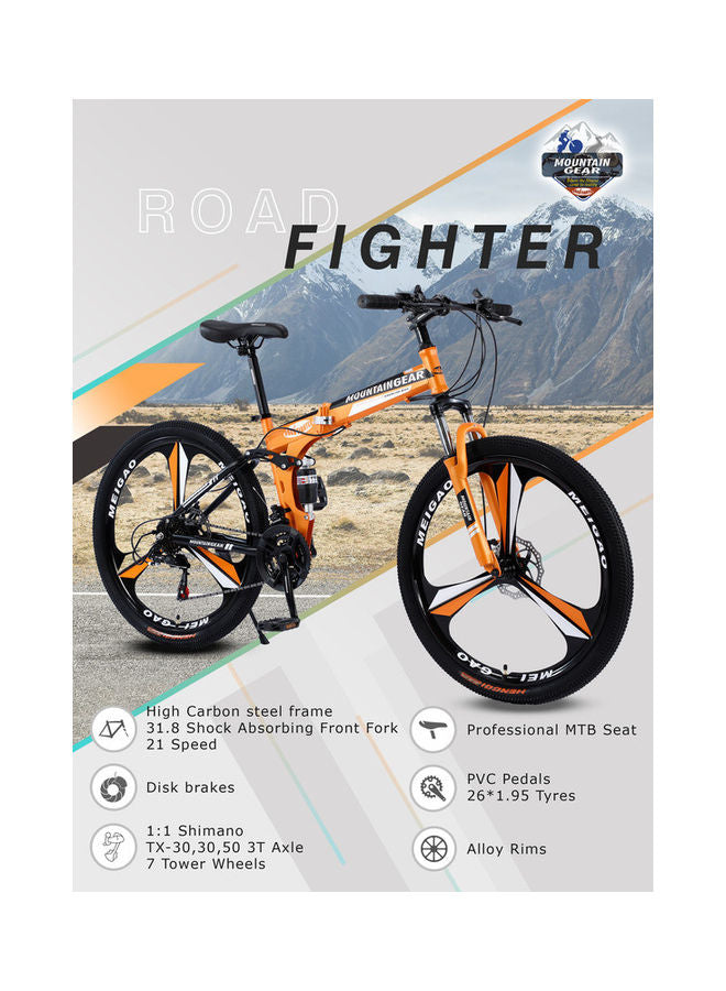 MOUNTAIN GEAR 21 Speed Road Fighter Foldable Bike | 26 Inch Mag Wheel | MTB Suspension | Disk Brakes | Shock Absorbing Front Fork | Shimano Shifters | MGR311369