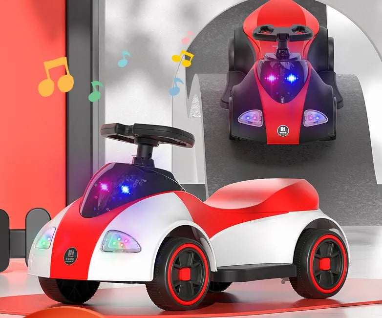 MG Kiddie Swing Car | Music & LED Light Wiggle, Swing and Twist Car | Whisper Tires & New Functions | Vehicle for Children Aged 2-5 Years - MGT904 WHITE RED