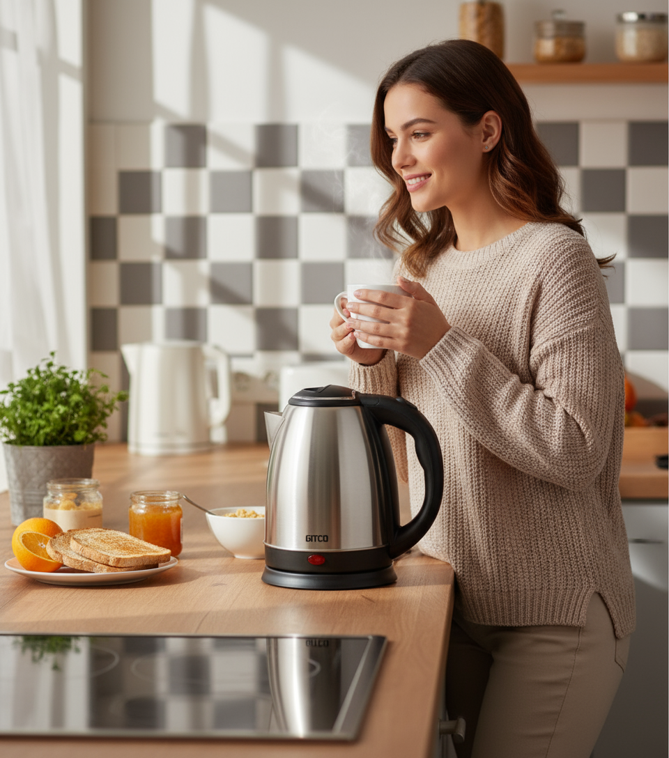 GITCO Electric Stainless Steel Kettle 1.8L Capacity with Auto Shut-Off, Fast Boiling & Dry Protection