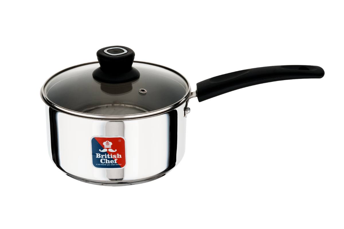 BRITISH CHEF Stainless Steel Sauce Pan | 14CM & 16CM | Dual use Induction and Gas Stove | Ergonomic Handle | Heavy Base Bottom
