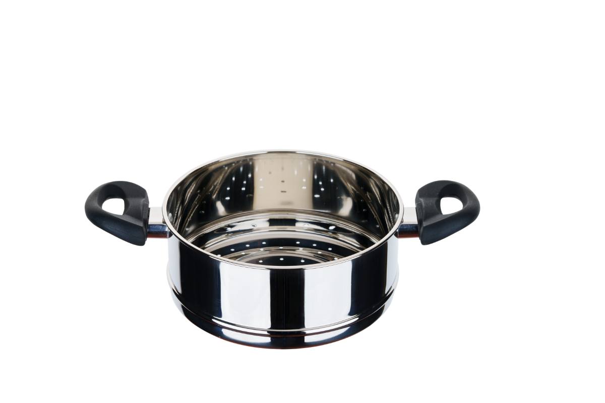 BRITISH CHEF Stainless Steel Steamer 20cm with Lid | Heavy Base & Induction Compatible | All In One Food Steamer | Bakelite Handle for Easy Handling | Elegant Mirror Finish - BC176