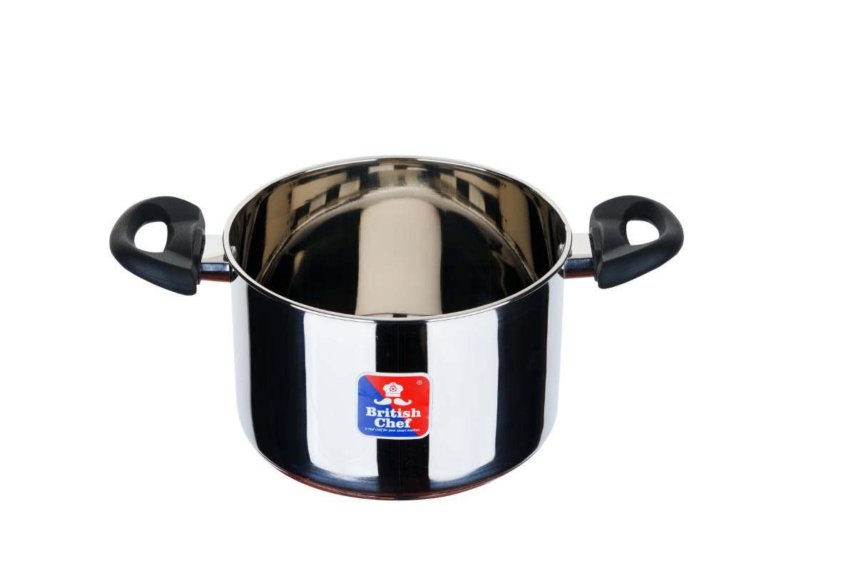 BRITISH CHEF Stainless Steel Steamer 20cm with Lid | Heavy Base & Induction Compatible | All In One Food Steamer | Bakelite Handle for Easy Handling | Elegant Mirror Finish - BC176