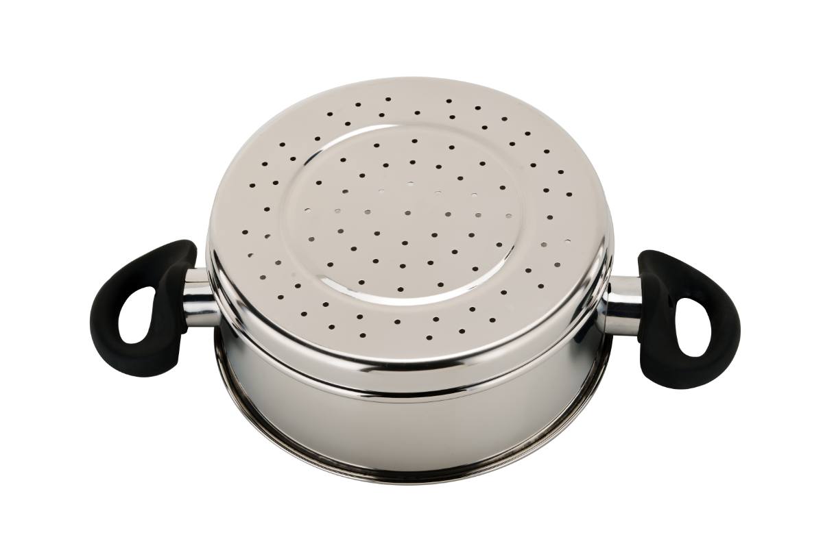 BRITISH CHEF Stainless Steel Steamer 20cm with Lid | Heavy Base & Induction Compatible | All In One Food Steamer | Bakelite Handle for Easy Handling | Elegant Mirror Finish - BC176