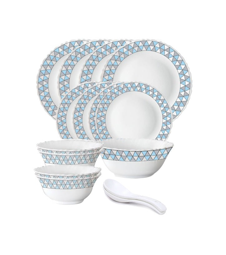 BRITISH CHEF 15 Pieces Opalware Dinner Sets Microwave  Dishwasher Safe Dinnerware set with 4 Full Plate-4 Side Plate-4 Vegetable Bowl-1 Serving Bowl-2 Spoons - BC2011