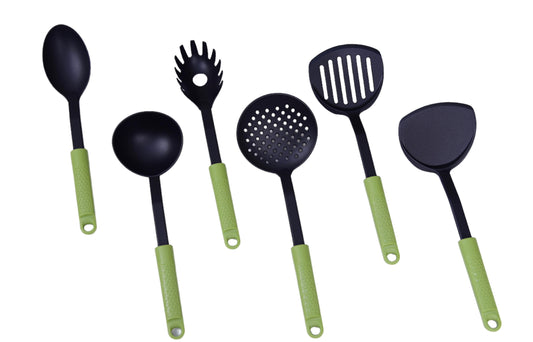 BRITISH CHEF 6 Pcs Kitchen Utensils/Spoon Set | Non-Stick Utensils Set | Non-Toxic Heat Resistant | Soft Nylon Utensils Set | Ladle, Skimmer, Spoon, Turners, Pasta Server Set | Baking/Cooking - BC312