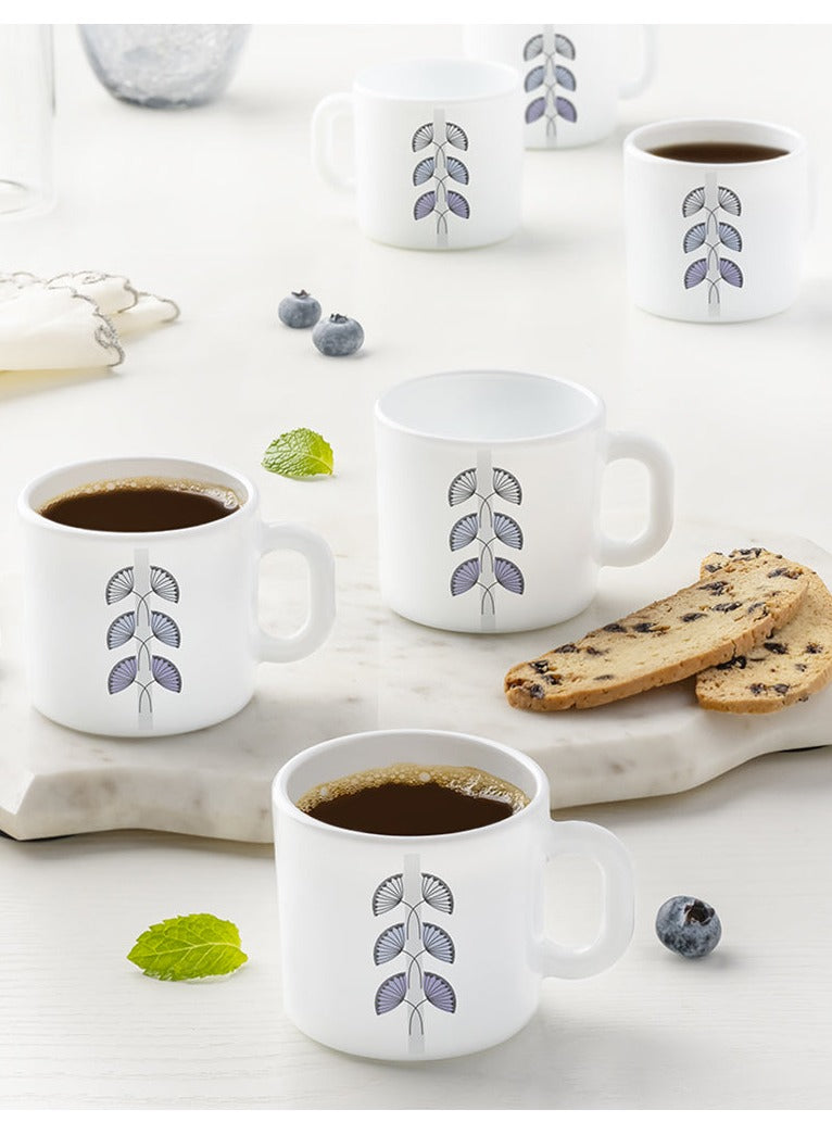 BRITISH CHEF 6 Piece Opalware Plano Tea & Coffee Mug Set 240 ML | Microwave & Dishwasher Safe | Freeze Resistant - BC2030