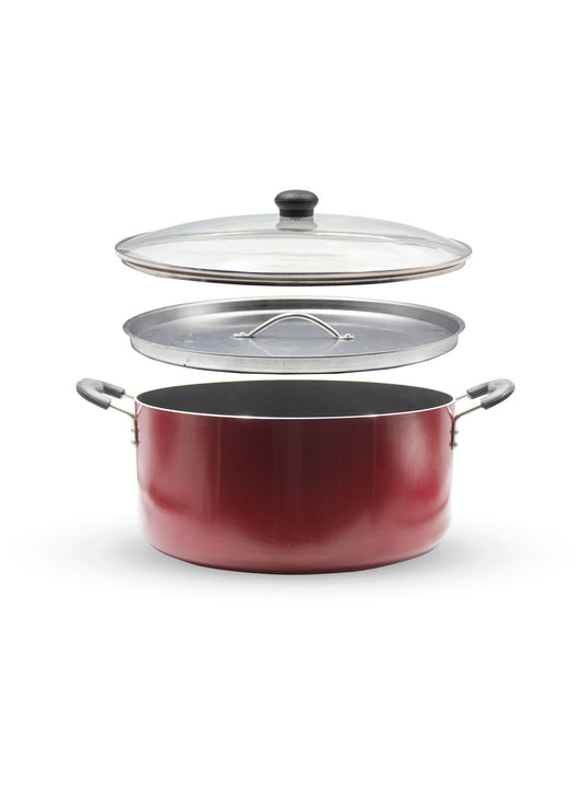 BRITISH CHEF Nonstick Dum Biriyani Pot, Handi with Dum Lid, Casserole with Glass Lid 36CM - BC158