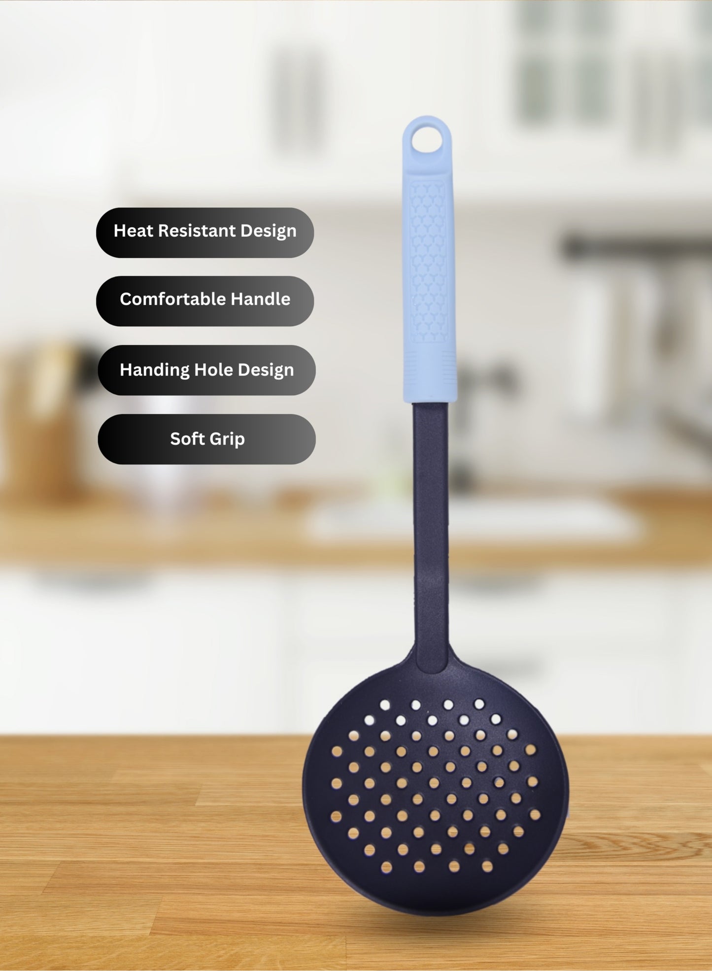 BRITISH CHEF Nylon Skimmer Spoon for Cooking | Heat Resistant | Slotted Spoon for Frying | Large Bowl | Comfortable Handle | Dishwasher Safe - BC332