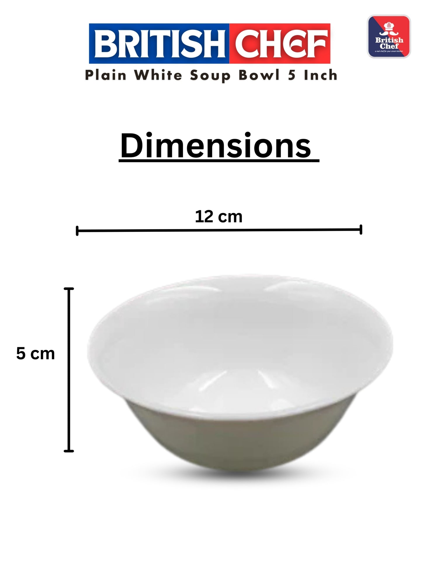 BRITISH CHEF 5inch Soup Bowl Plano Plane Plate | Easy to Store | Durable | Break Resistant | Dishwasher Safe | Set of 6 pcs | White | BC2019