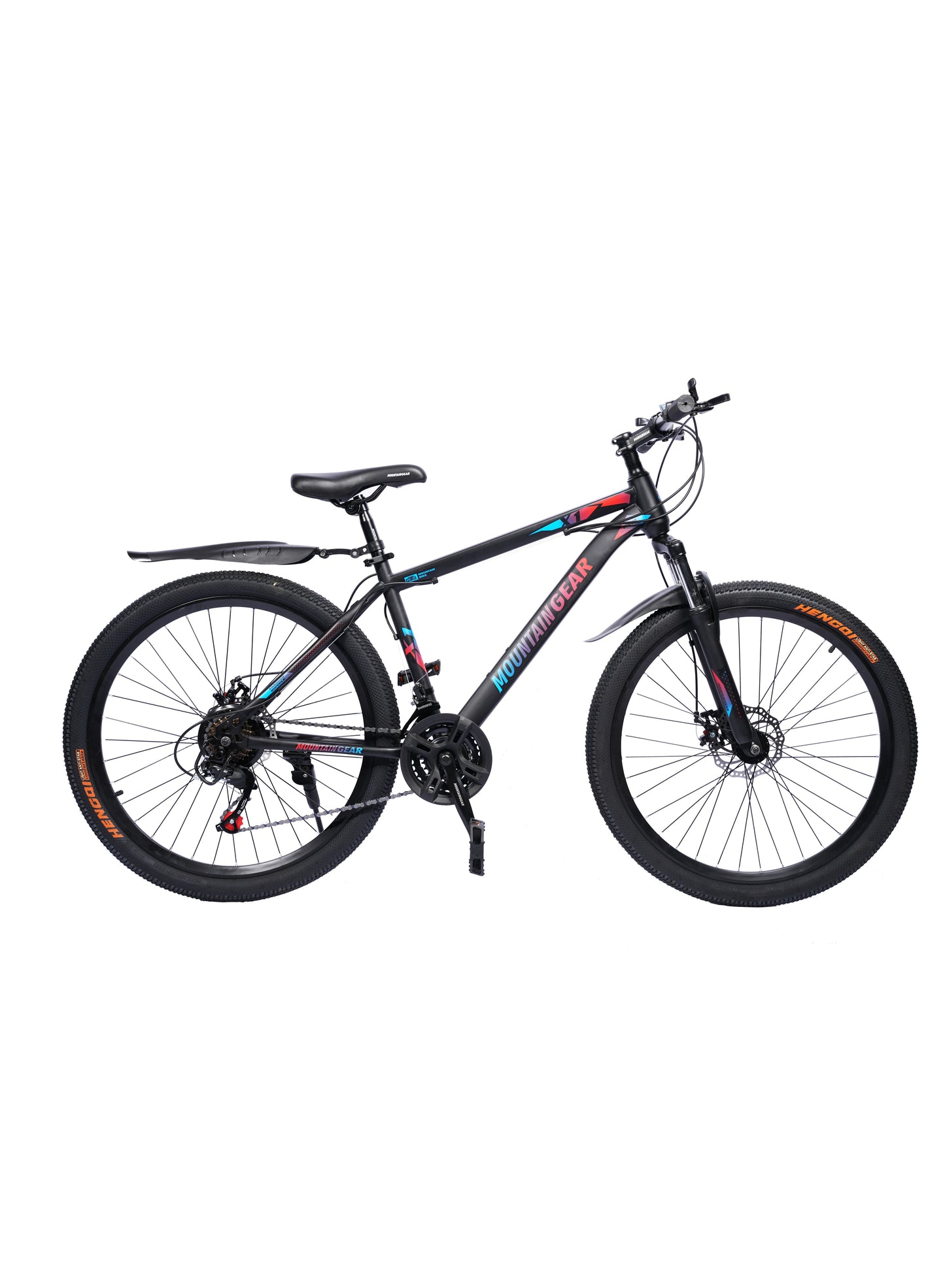 MOUNTAIN GEAR 21 Speed Explorer MTB Road Bike | 26 inch Spoke Wheel Bicycle | Disk Brakes | Shock Absorbing Front Fork | Shimano Shifters | High Carbon Steel | MTB Seat - MGR311377