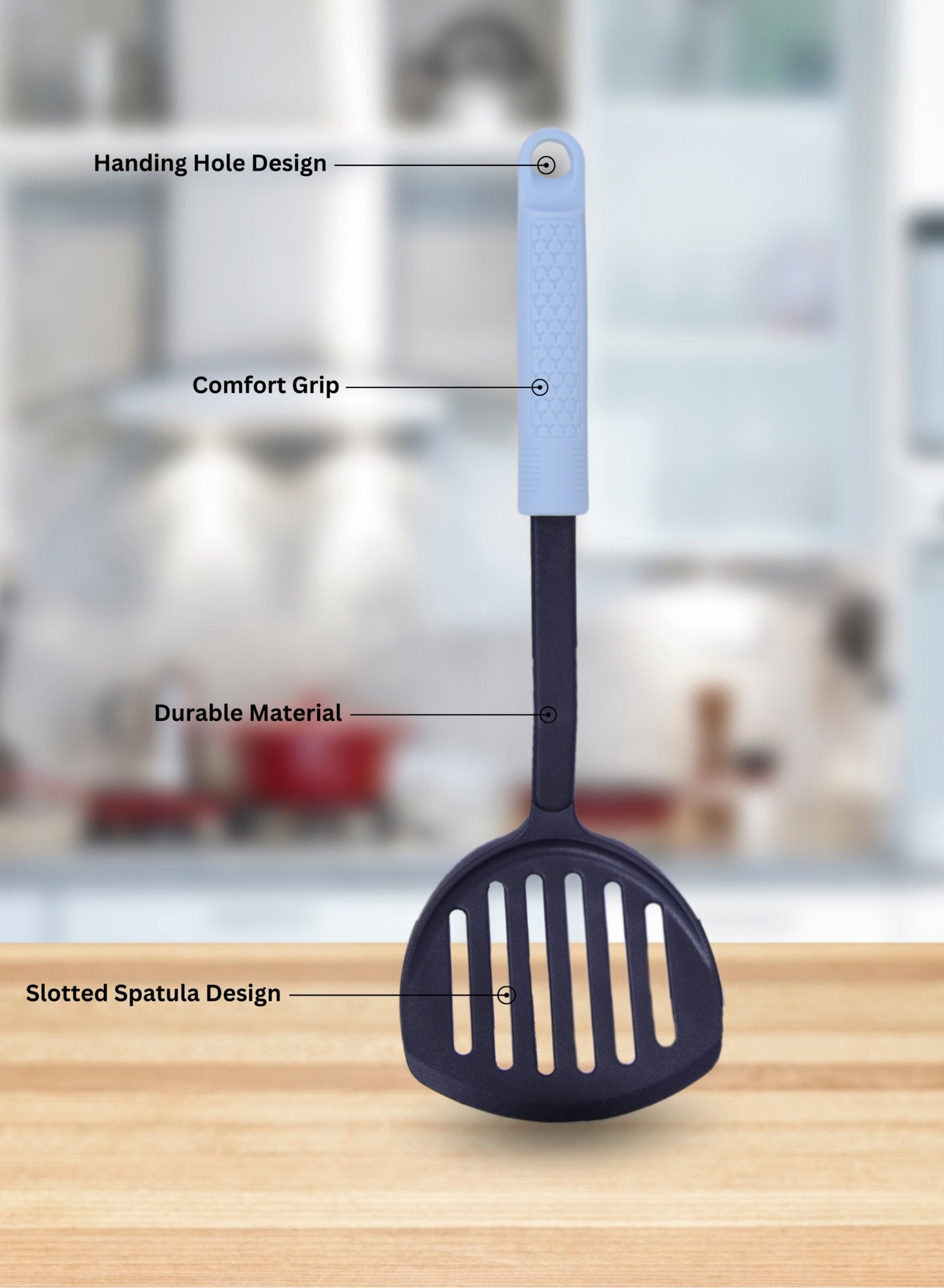 BRITISH CHEF Nylon Turner Kitchen Cooking Utensil Made of Heat Resistant | Nylon Ideal for Easy Food Preparation or Serving | Comfortable Handle | Dishwasher Safe - BC331