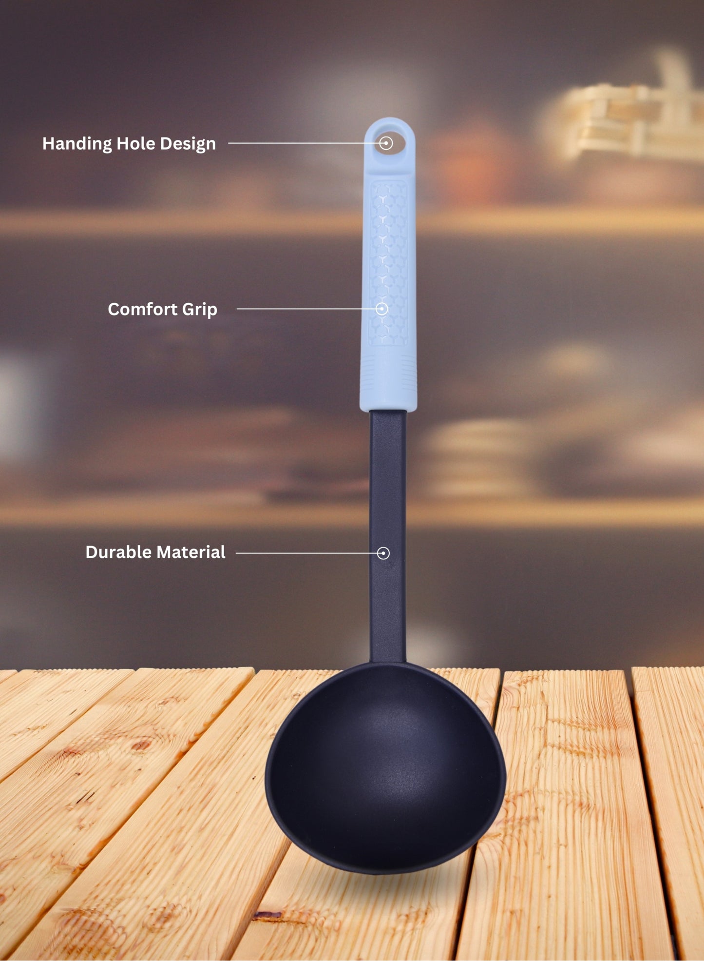 BRITISH CHEF Soft Nylon Ladle Spoon with Silicone Handle | Heat Resistance | Non Stick Flexible Ladle | Comfortable Handle | Dishwasher Safe - BC329