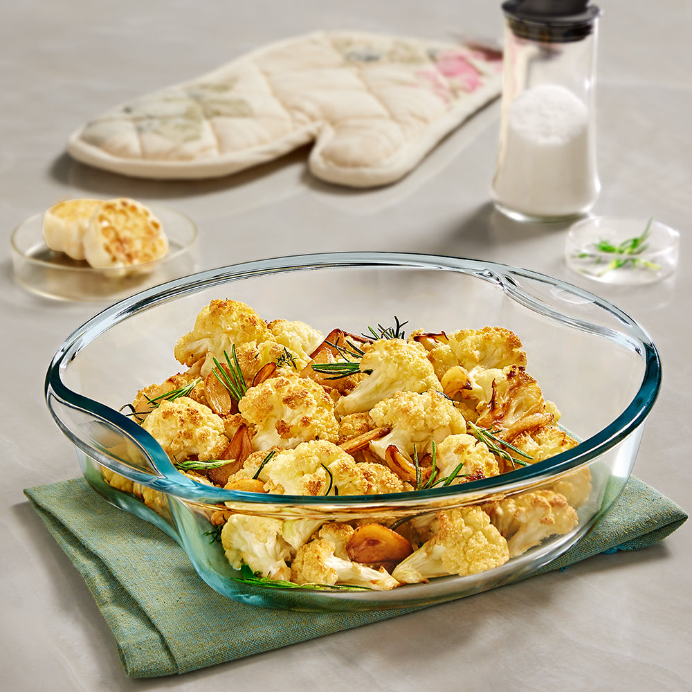 BOROSIL Easy Grip Round Baking Dish | Microwavable | Oven | Dishwasher Proof | Transparent  | 2.5L | IH22RBD7225EX