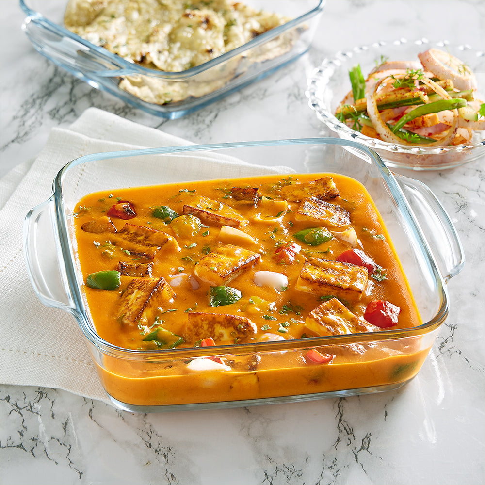 BOROSIL Square Baking Dish With Handle | Microwavable | Oven | Dishwasher Proof | Transparent | 1.6L | IH22DH12216EX