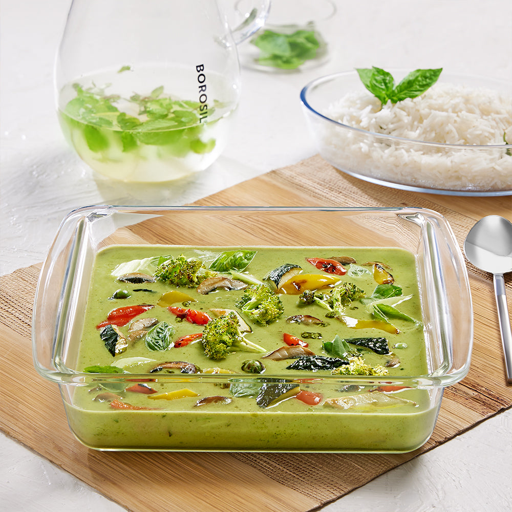 BOROSIL Square Baking Dish With Handle | Microwavable | Oven | Dishwasher Proof | Transparent | 1.6L | IH22DH12216EX