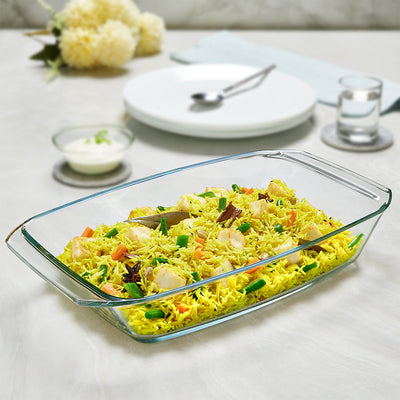 BOROSIL Deep Rectangular Baking Dish With Handle | Microwavable | Oven | Dishwasher Proof | Transparent | 3L | IH22DH09230EX