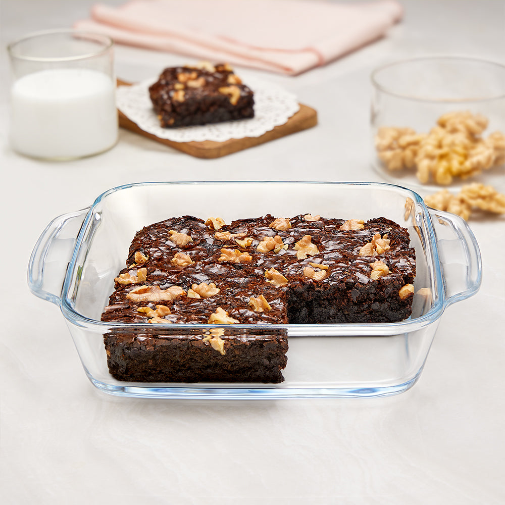 BOROSIL Square Baking Dish With Handle | Microwavable | Oven | Dishwasher Proof | Transparent | 1.6L | IH22DH12216EX