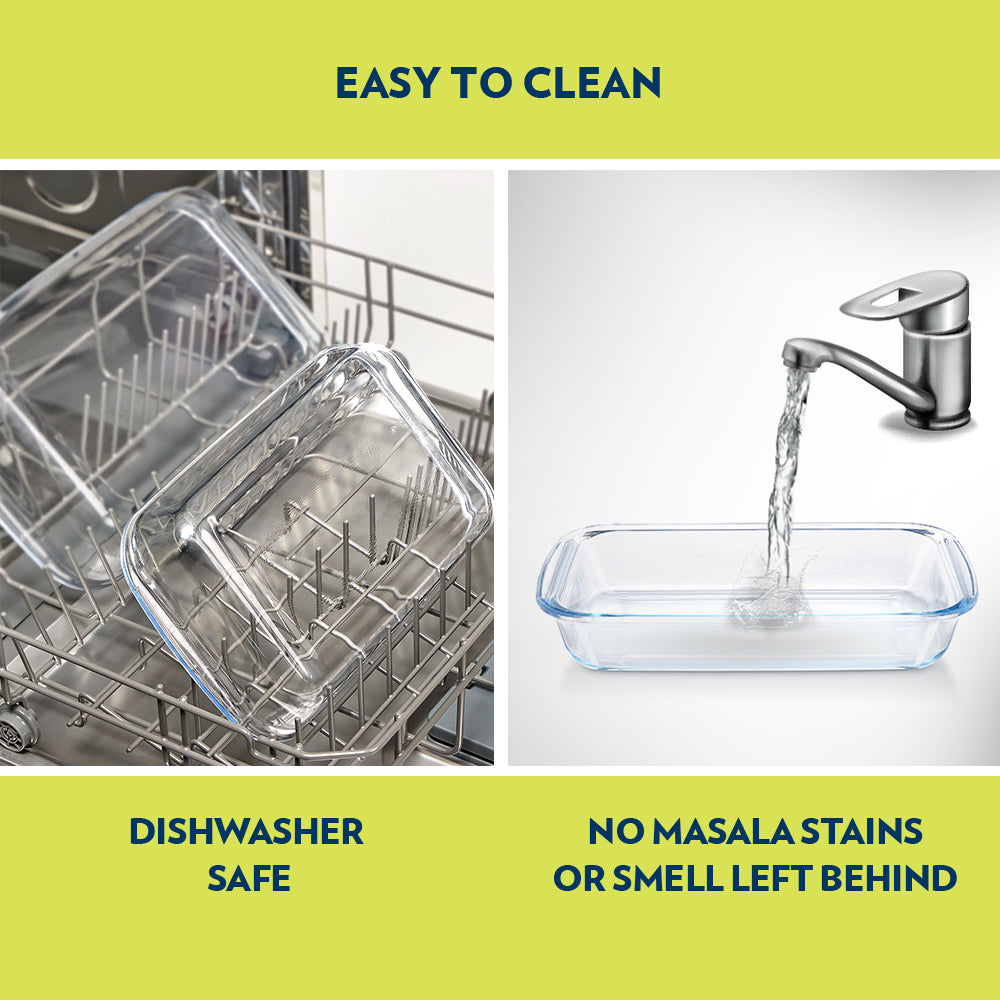 BOROSIL Deep Rectangular Baking Dish With Handle | Microwavable | Oven | Dishwasher Proof | Transparent | 1L | ICY22RD0122EX