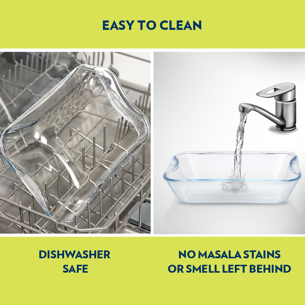 BOROSIL Easy Grip Rectangular Baking Dish | Microwavable | Oven | Dishwasher Proof | Transparent  | 1.5L | IH22RBD7215EX
