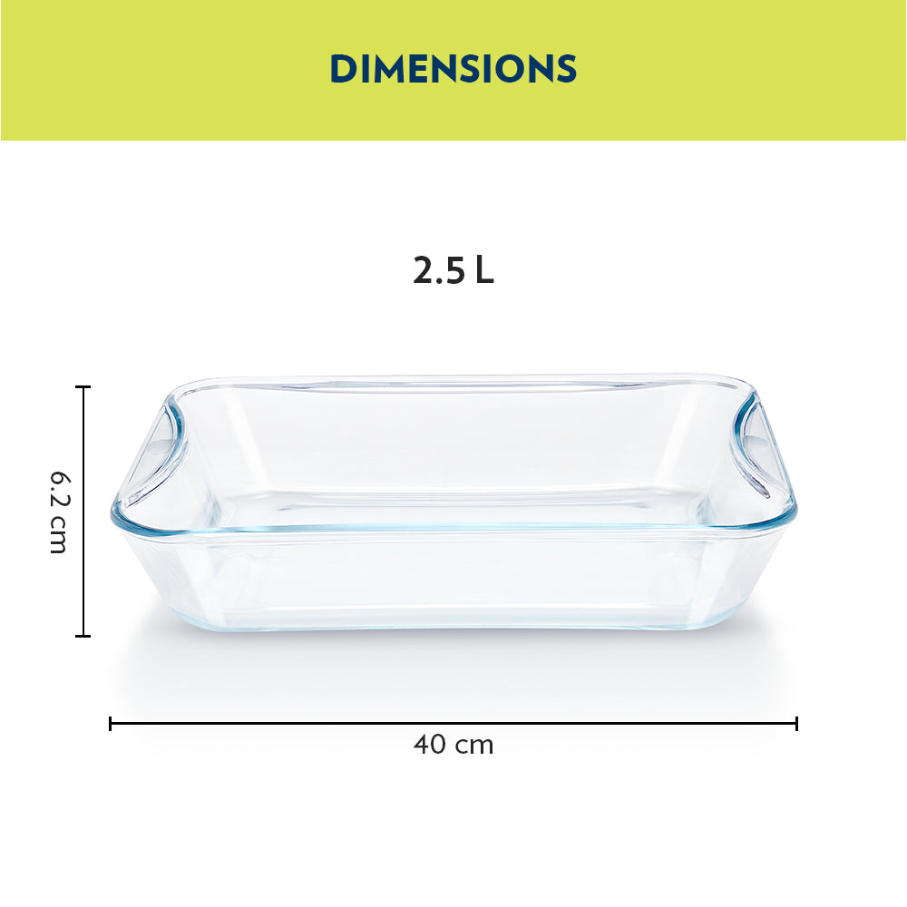 BOROSIL Easy Grip Rectangular Dish With Handle | Microwaveble | Oven | Dishwasher Proof | Transparent | 2.5L | IH22RCR7225EX