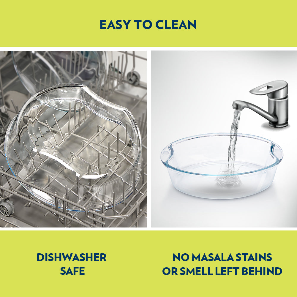 BOROSIL Easy Grip Round Baking Dish | Microwavable | Oven | Dishwasher Proof | Transparent  | 2.5L | IH22RBD7225EX