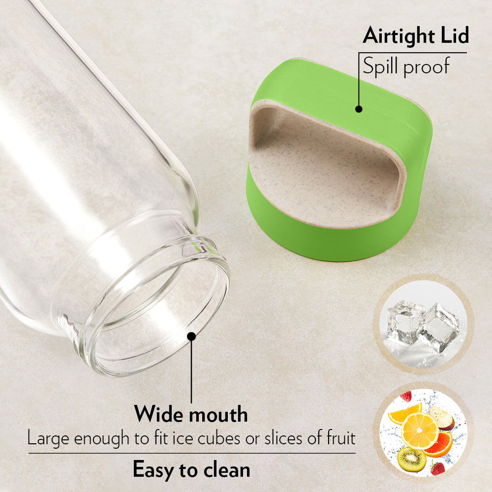 BOROSIL Neo Glass Bottle | Reusable | Refillable | Hot Water | Cold Water | Leak Proof | Wide Mouth | Microwavable | Freezable | 750ML