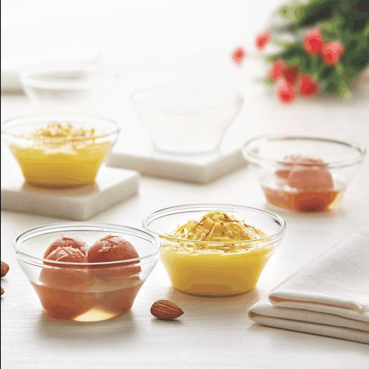 BOROSIL Venus Katori Glass Bowl Set Of 6 | Pudding Cup | Microwavable | Scratch Resistant | Lightweight | Borosilicate | 170ml | BVNASVGK170