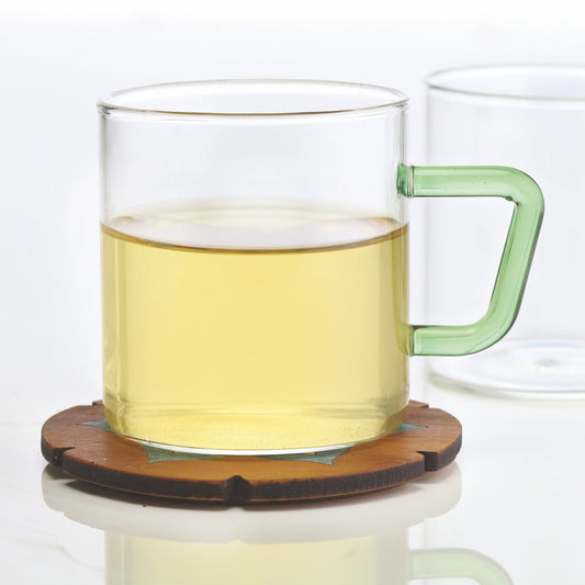 BOROSIL Vision Classic Mug Set Of 6 | Green Handle | Microwavable | Scratch Resistant | Lightweight | Borosilicate | 190ml | BVCM190GR06
