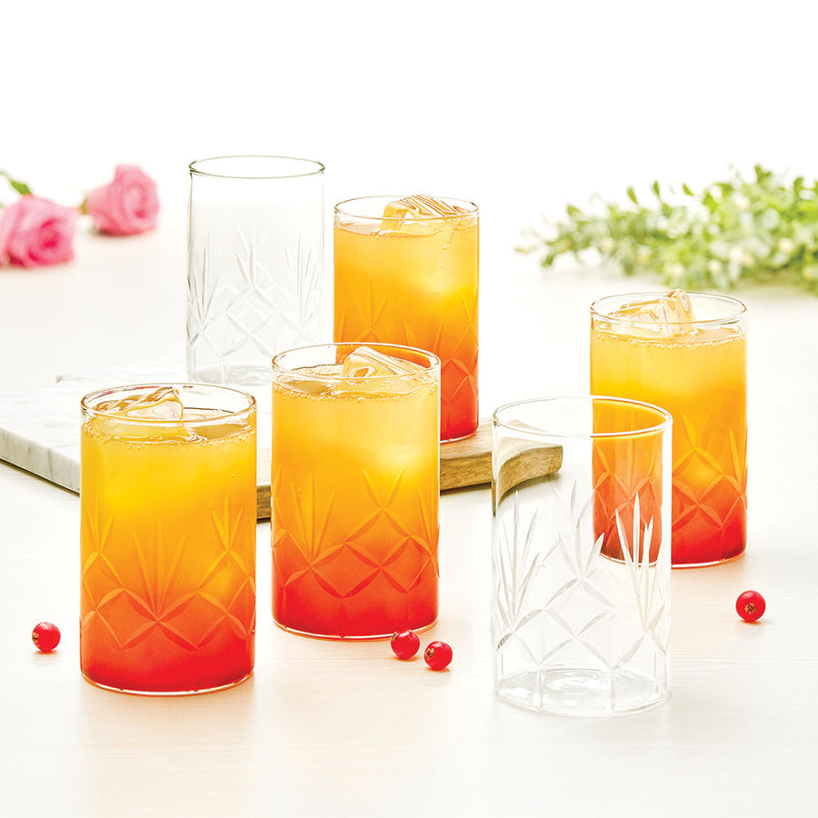 BOROSIL Meadow Glasses- Set Of 6 | Beverage Glasses For Juice | Scratch Resistant | Microwave Safe | Lightweight | 295ML | BVS6MEA295T