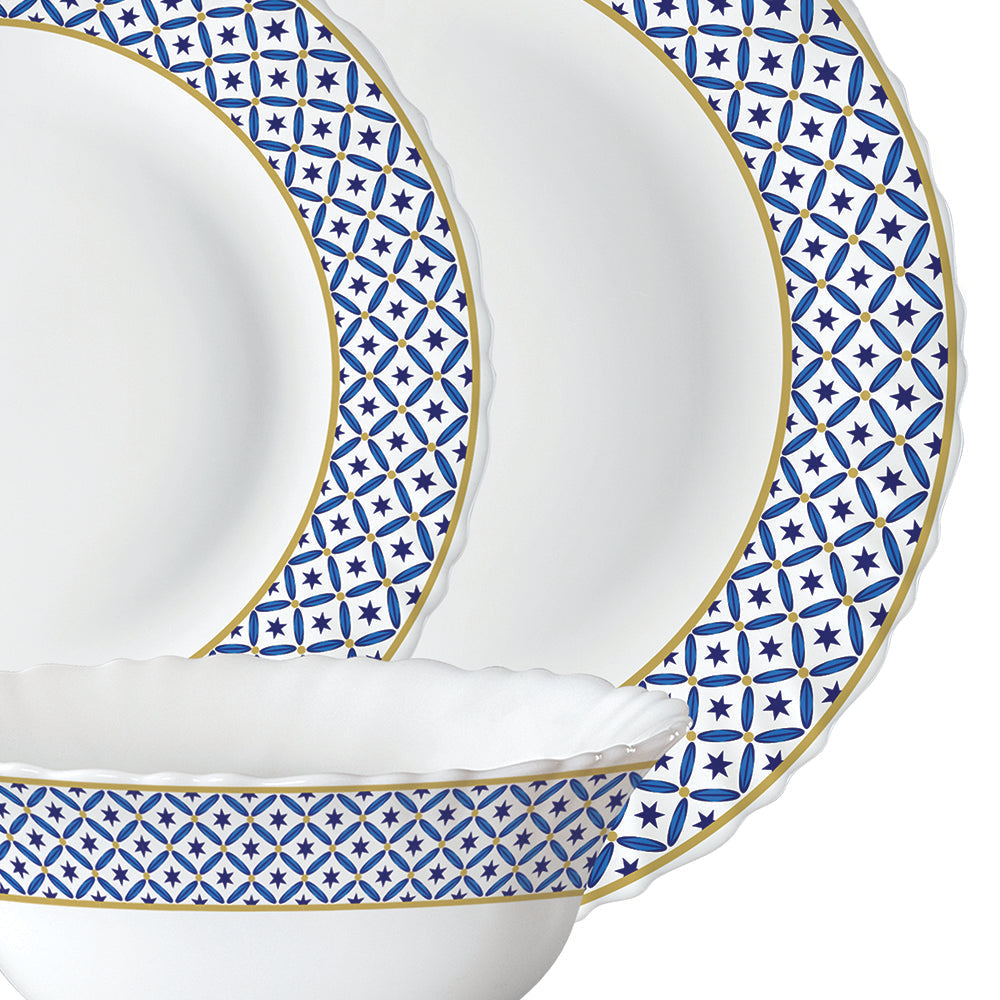 BRITISH CHEF 15 Pieces Opalware Dinner Sets Microwave  Dishwasher Safe Dinnerware set with 4 Full Plate-4 Side Plate-4 Vegetable Bowl-1 Serving Bowl-2 Spoons - BC2011
